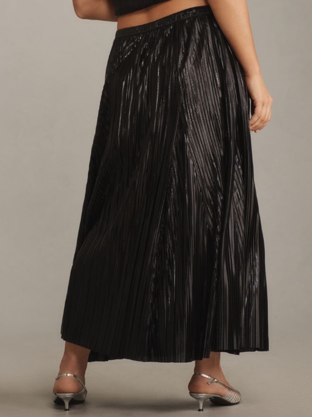 NWT Anthropologie Metallic Black Lightweight Flowy Pleated Midi Skirt,XL - Picture 12 of 13